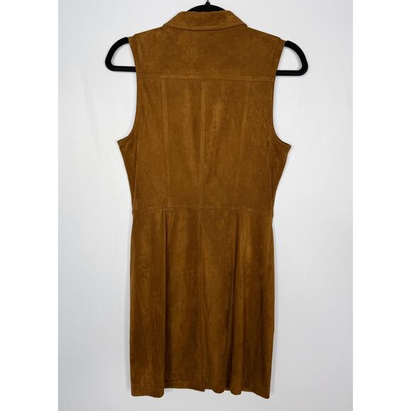 BB Dakota 4 Saddle Brown Faux Suede Heaven Mini Shirt Dress Sleeveless Button - Picture 2 of 12